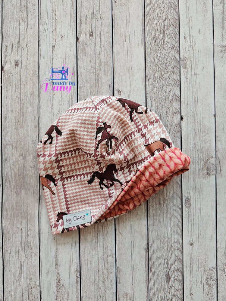 Wendebeanie Horse sand, Plain Stiches rosa, pink ca. 39-42 cm