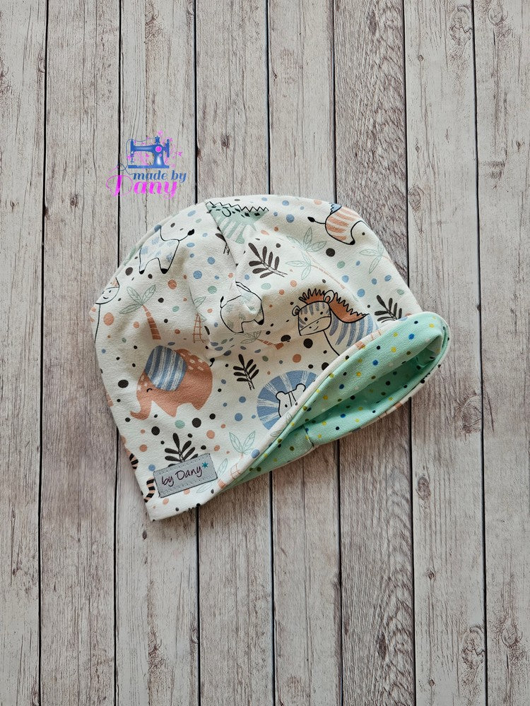 Wendebeanie Dschungel pastel, punkte auf mint ca. 43-45 cm