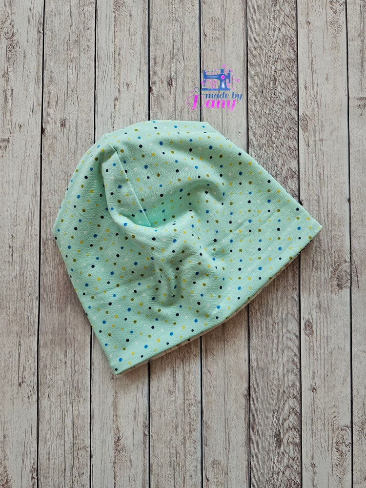 Wendebeanie Dschungel pastel, punkte auf mint ca. 43-45 cm