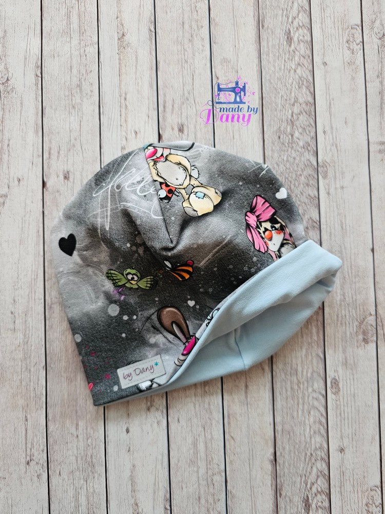Wendebeanie Sweet Animals, hellblau ca. 46-48 cm