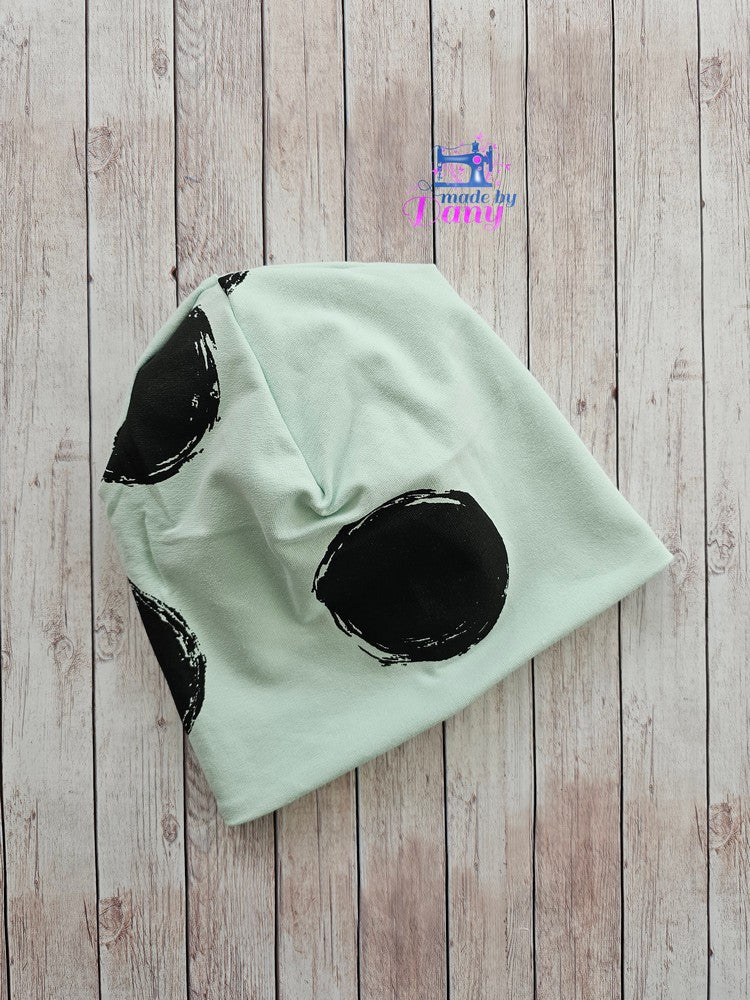 Wendebeanie Hand Pfau hellblau, Big Dots hellmint ca. 50 cm
