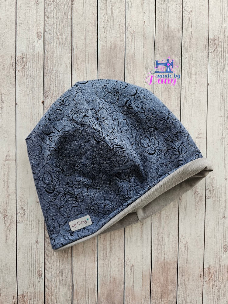Wendebeanie Melange Flower Jeans - French Terry ca. 56-58 cm