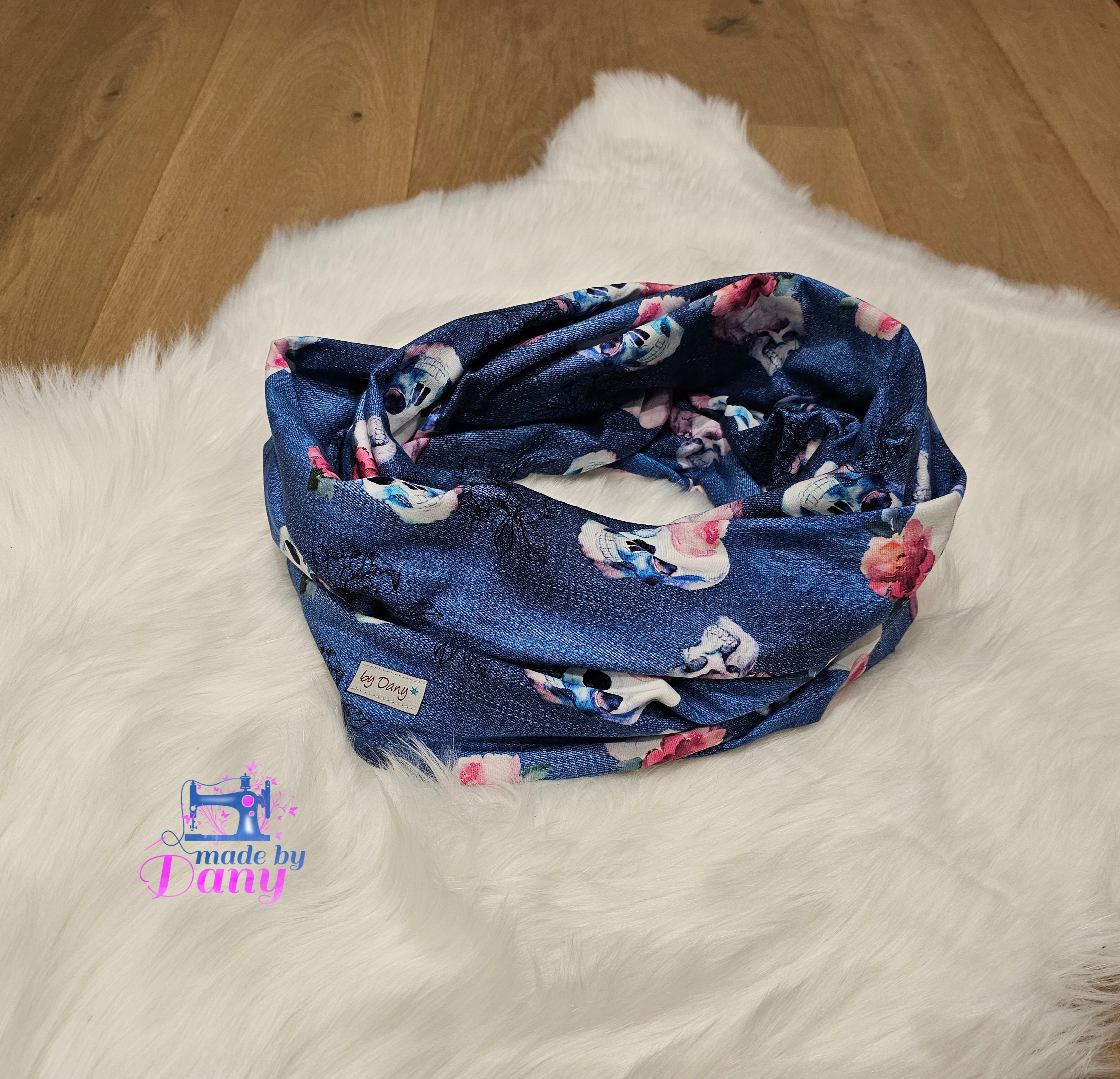 Wickelschal für Erwachsene Skulls Jeansoptik
