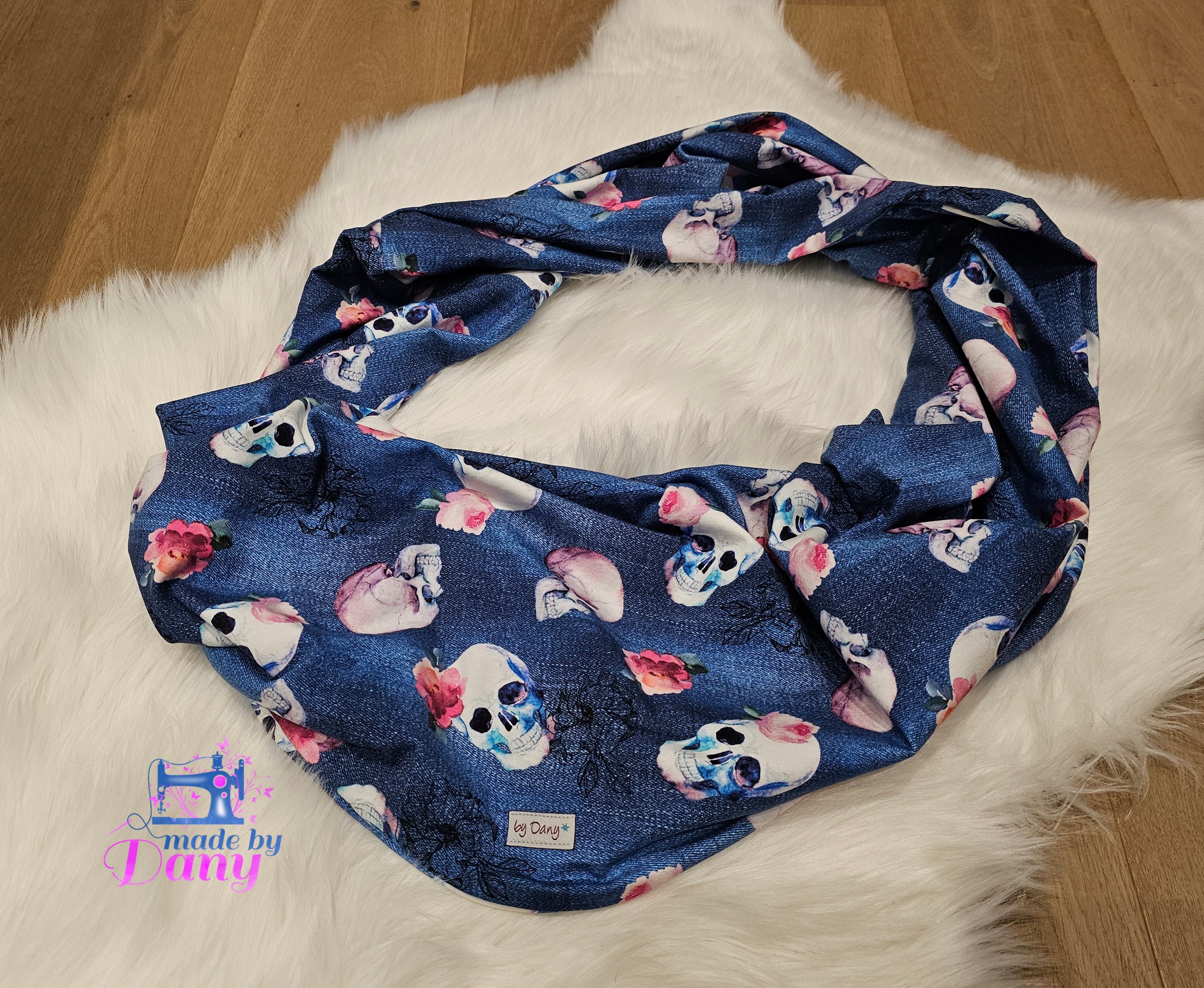 Wickelschal für Erwachsene Skulls Jeansoptik