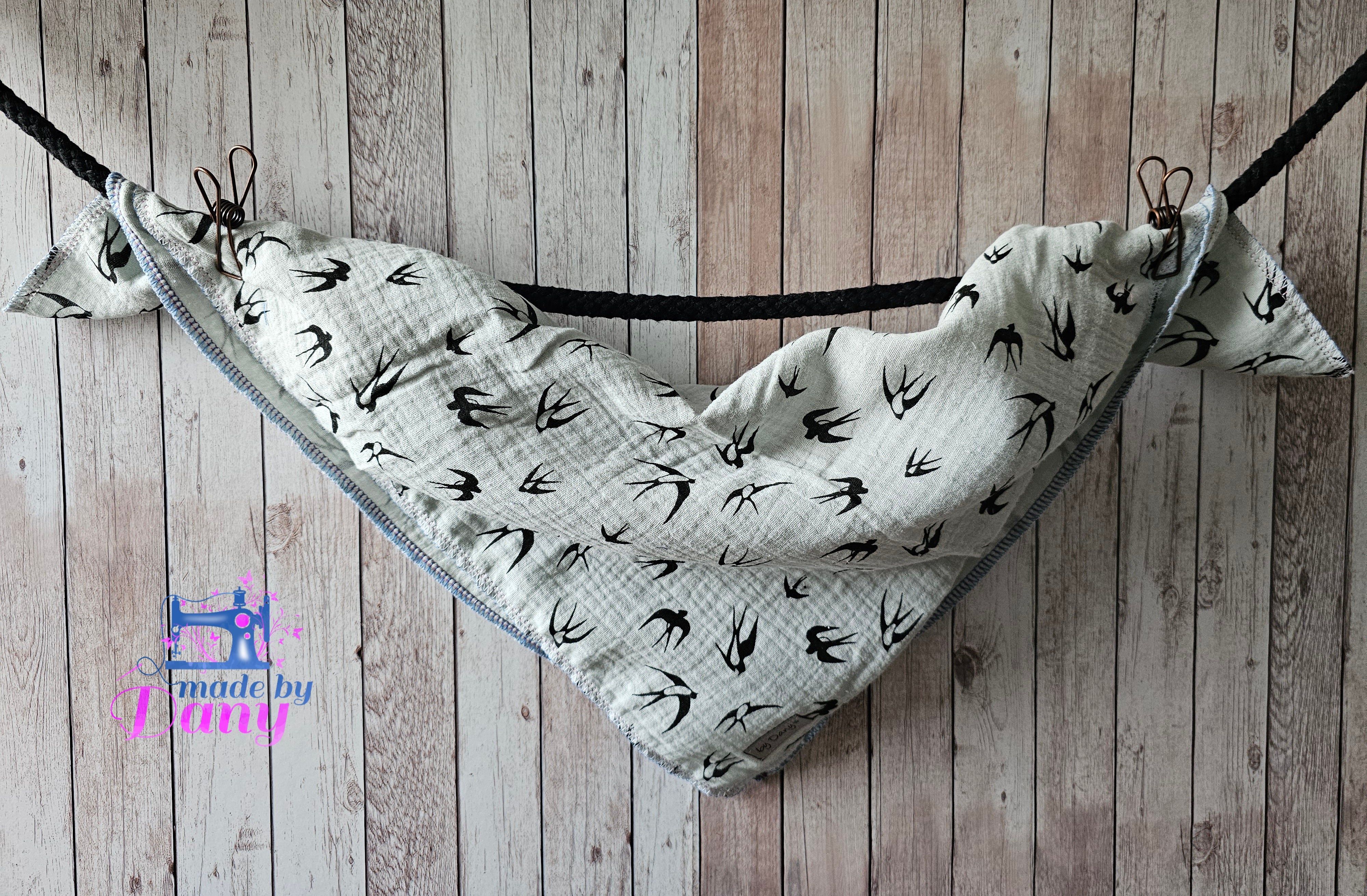 Nuscheli aus Musselin Stoff Schwalbe mint ca. 39x39cm