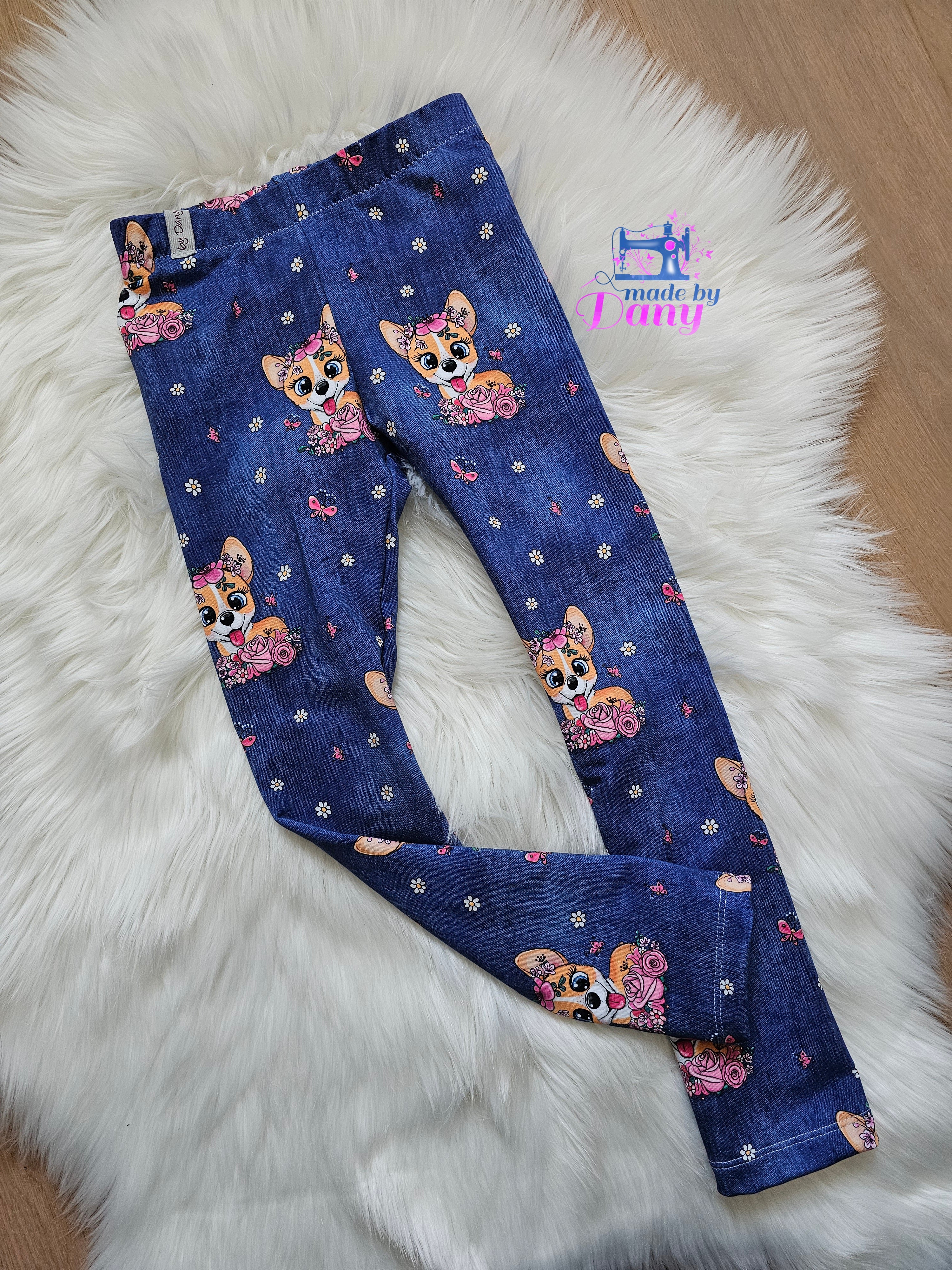 Leggings lang mit Gummiband Hund Jeansoptik 116