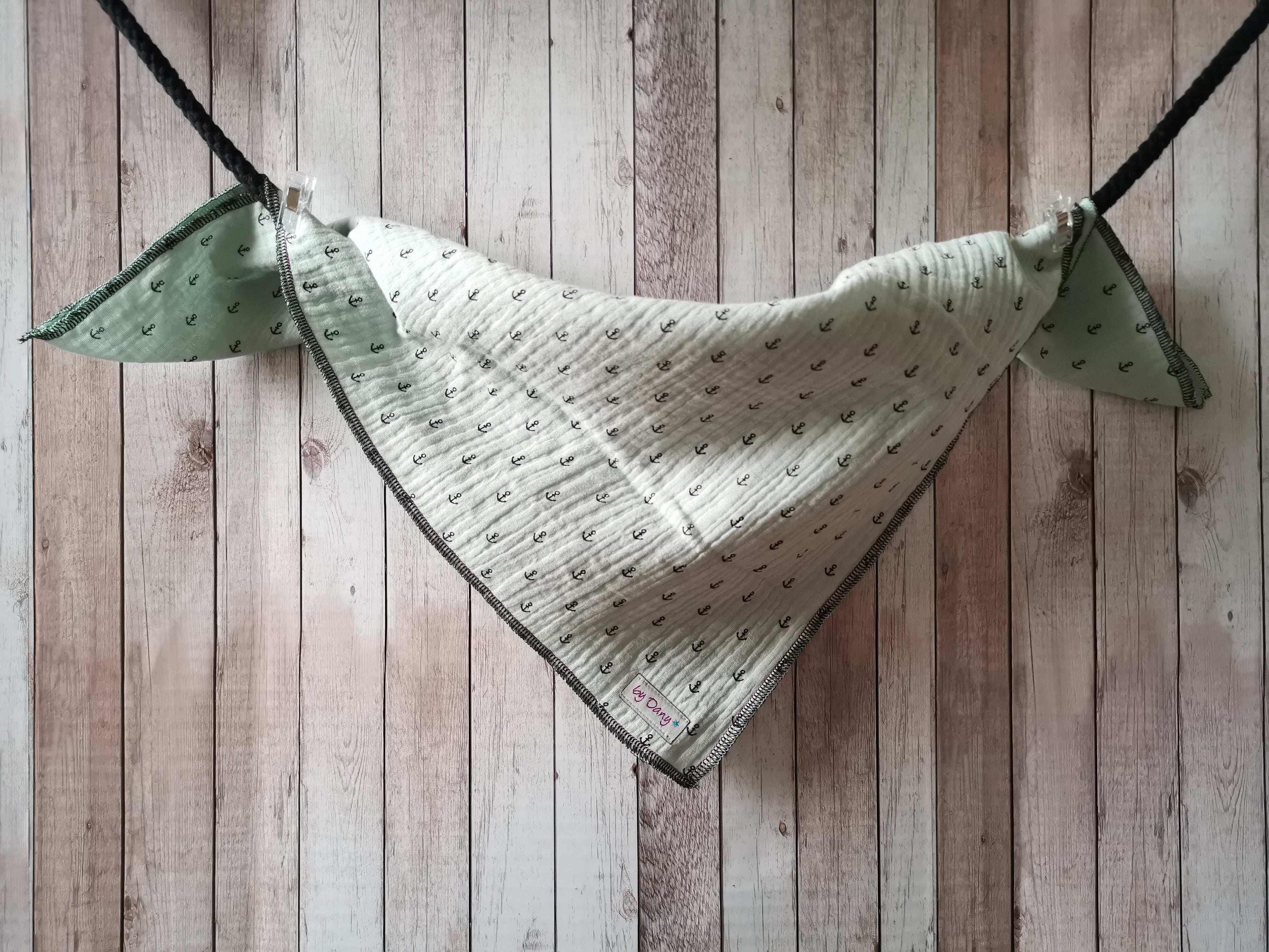 Nuscheli aus Musselin Stoff Anker mint ca. 49x49cm