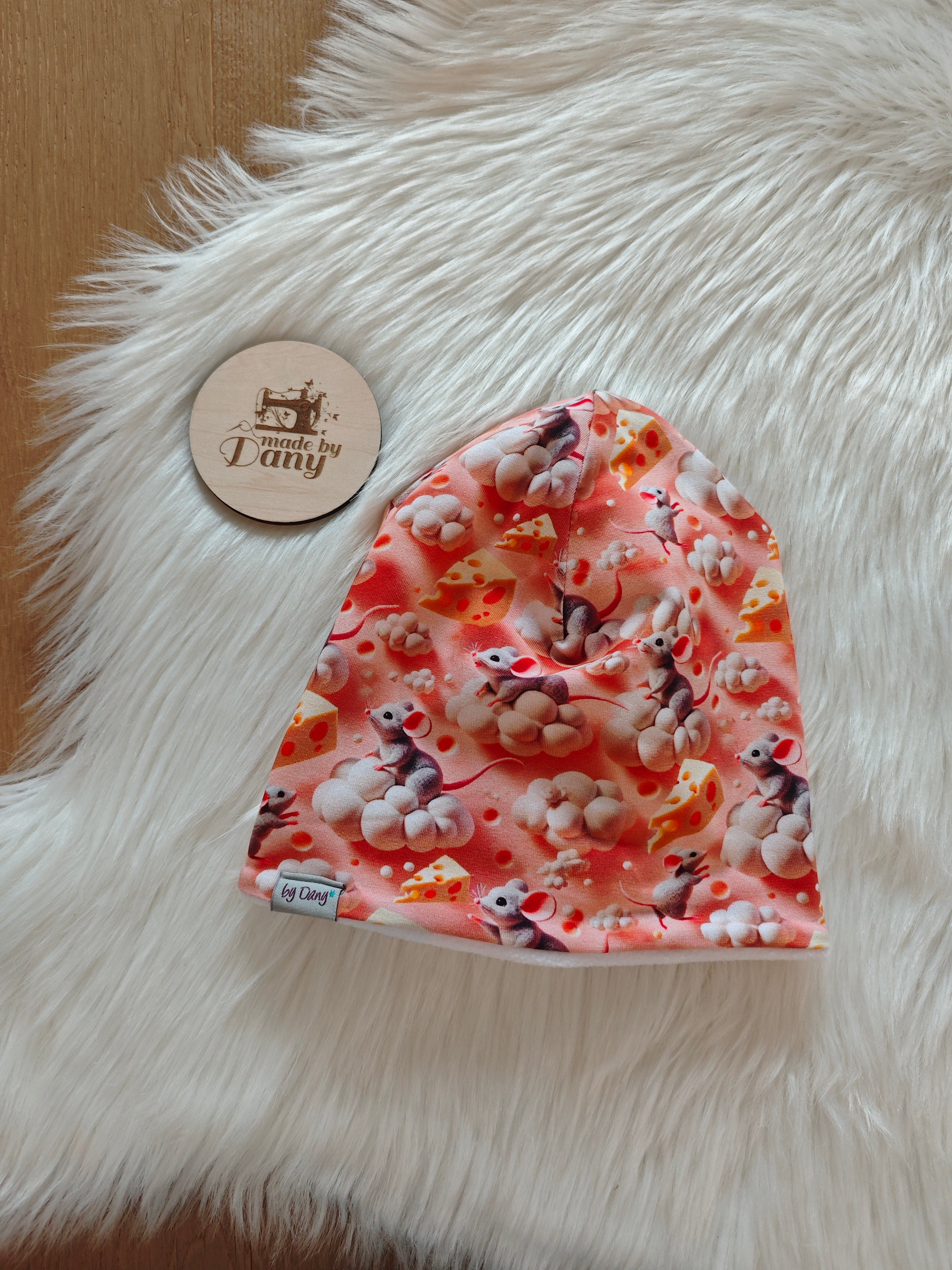 Beanie innen gefüttert Maus auf Kässewolke  ca. 48 cm