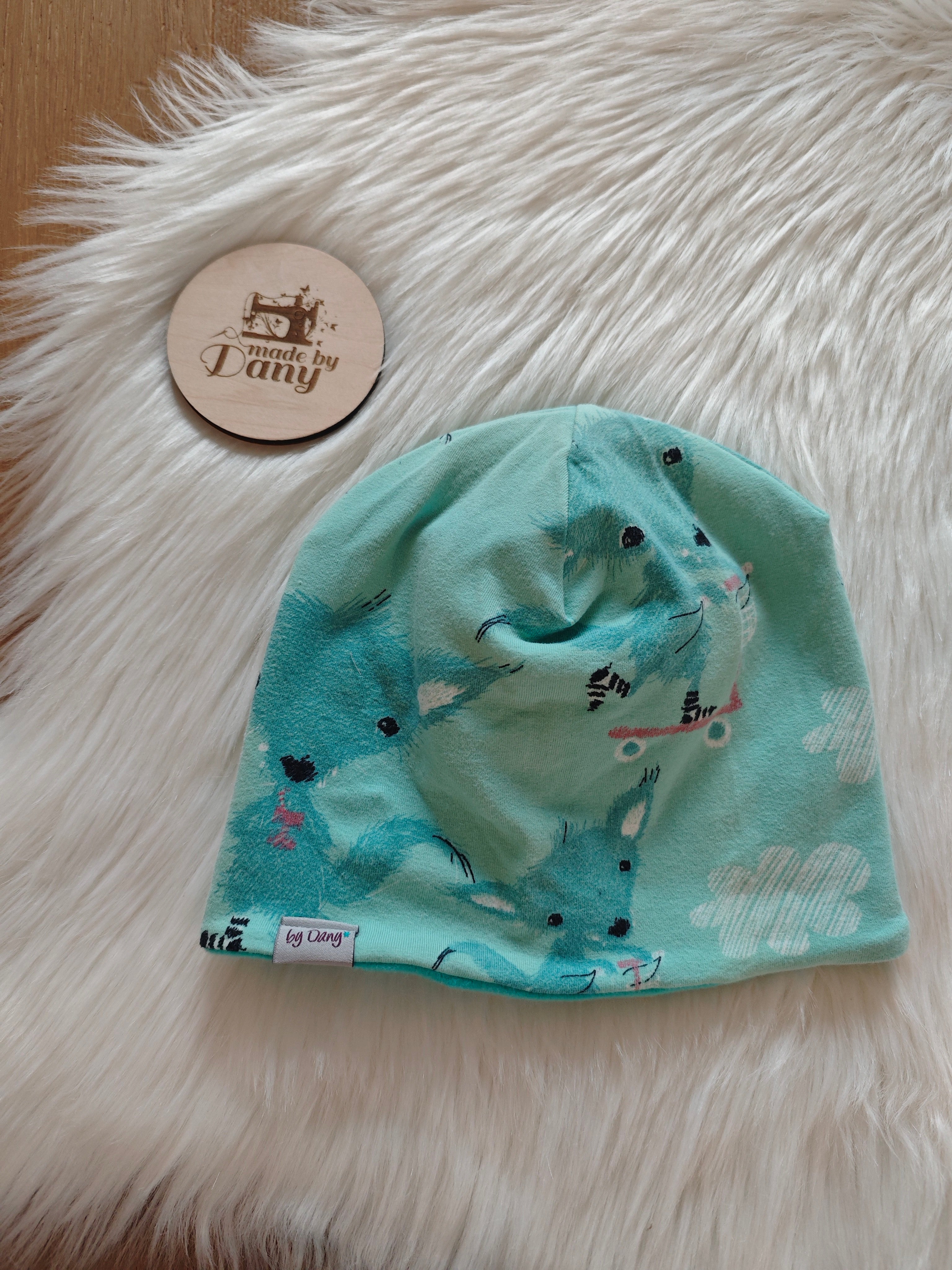 Beanie innen gefüttert Fuchs auf Scooter mint ca. 49-51 cm
