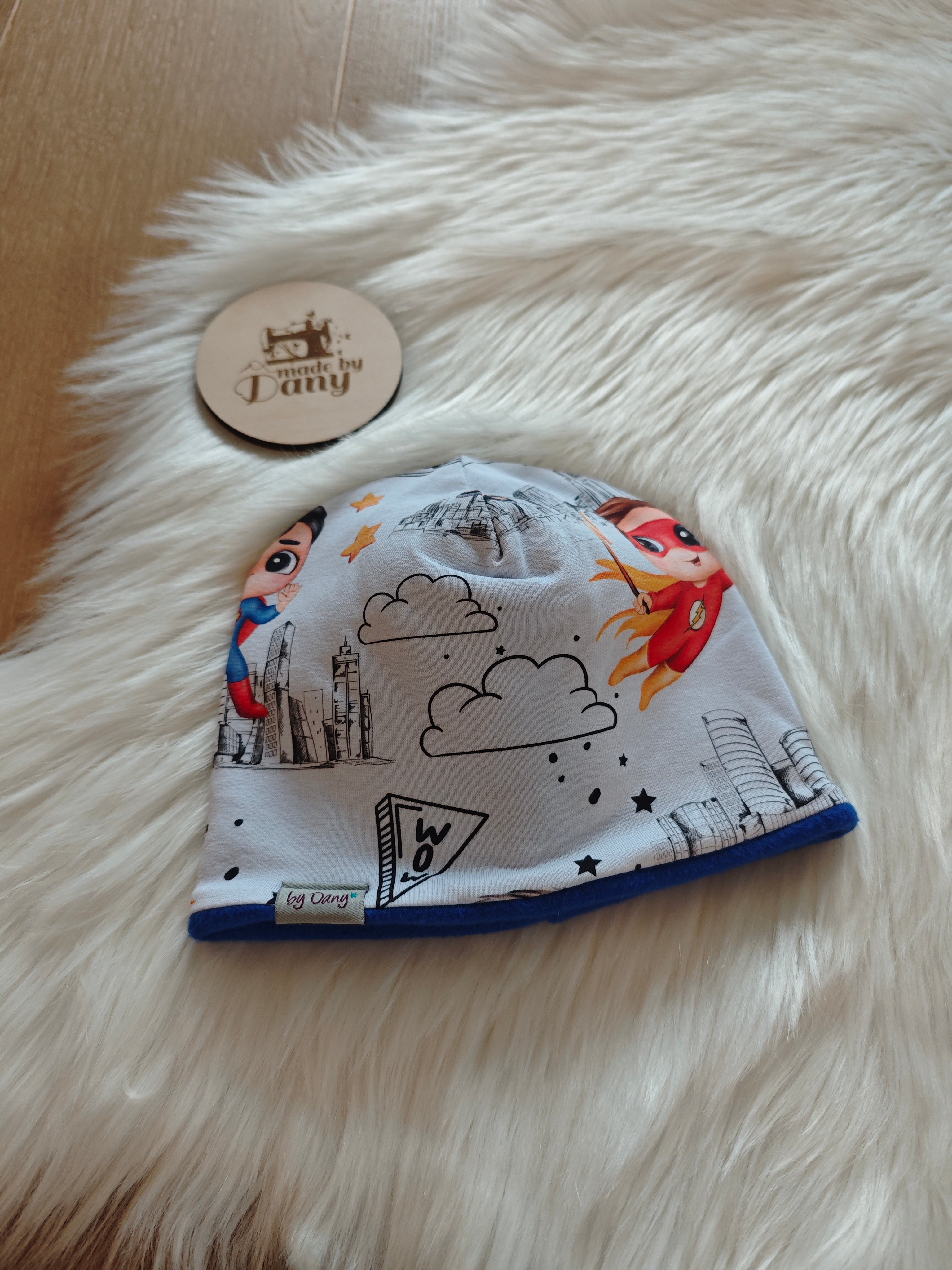 Beanie innen gefüttert  Superhelden, hello, wow ca. 43-45 cm