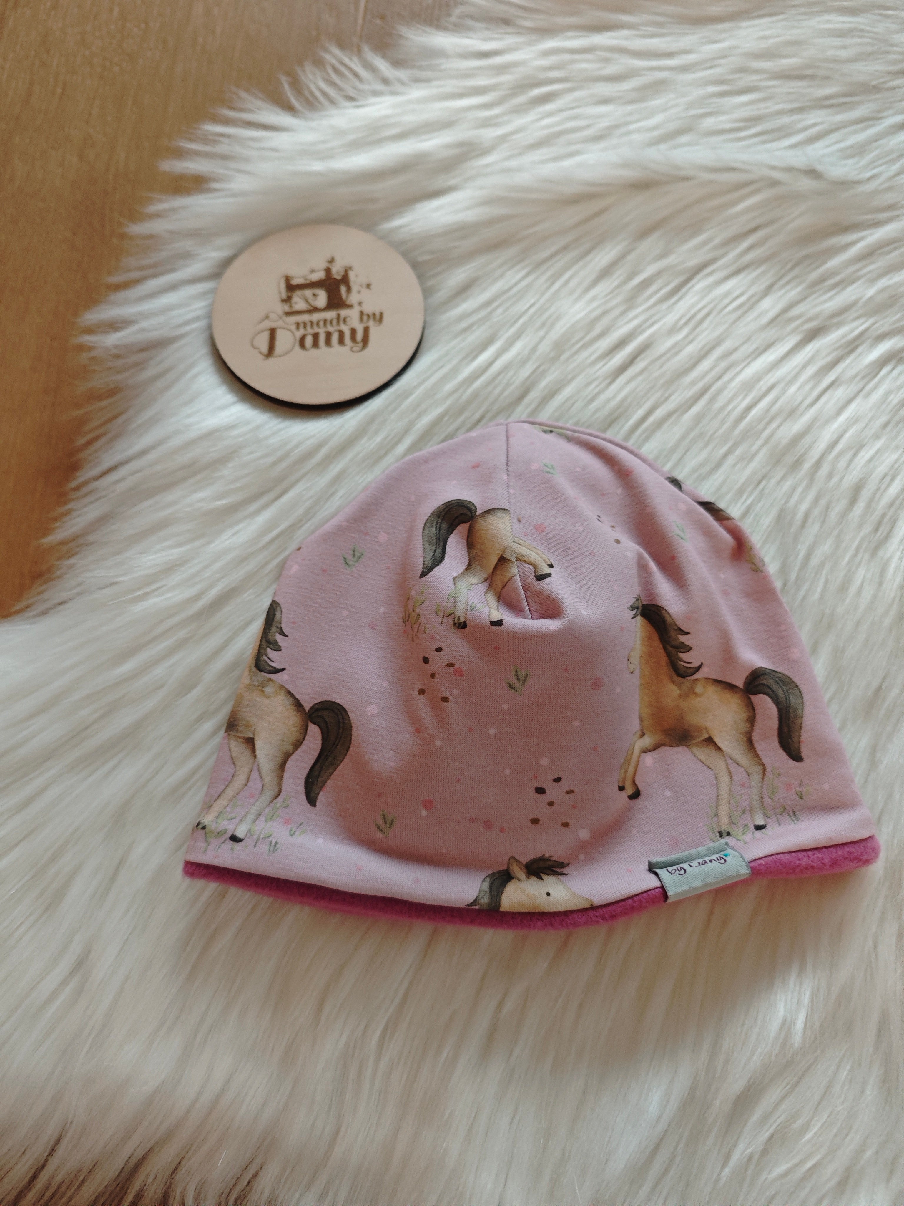 Mütze Jersey Pony auf rosa ca. 44-46 cm