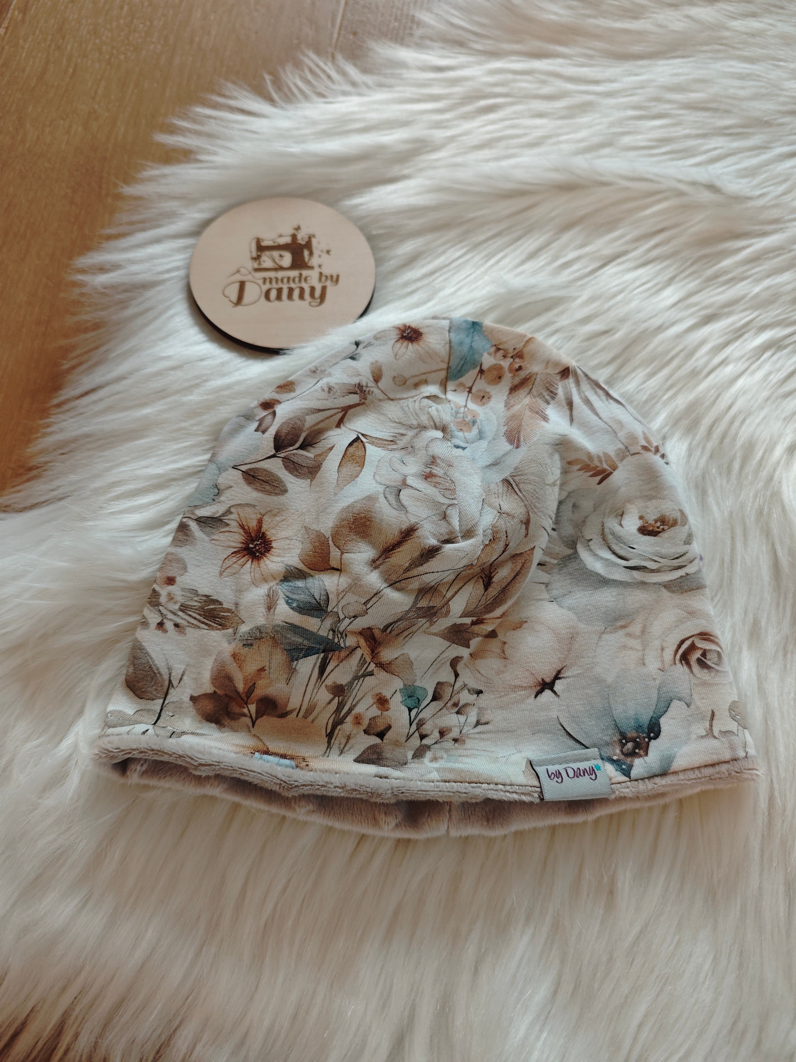 Mütze Jersey Blühender Waldboden beige ca. 50-52 cm