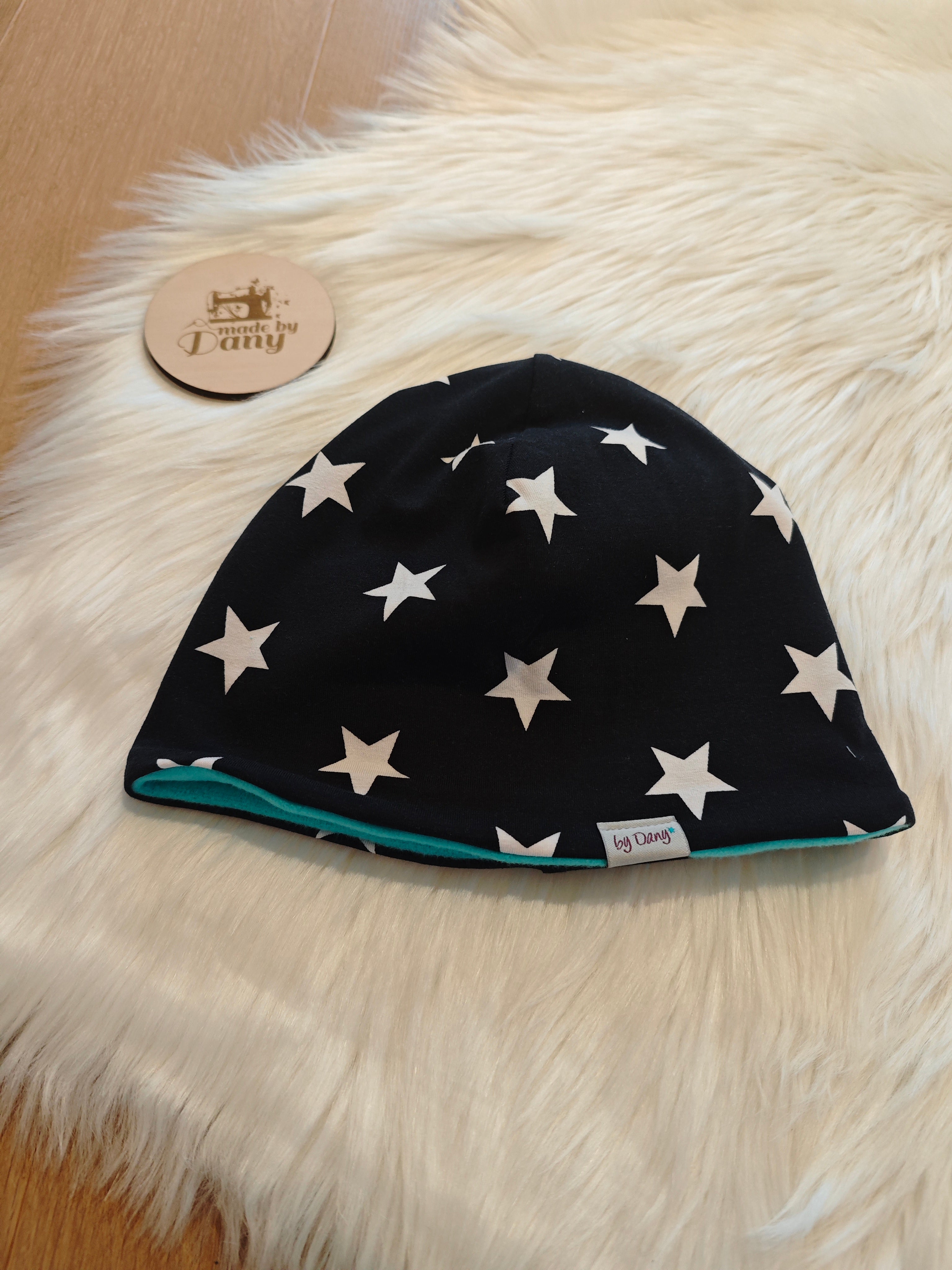 Mütze Jersey weisse Sterne auf schwarz ca. 56-58 cm