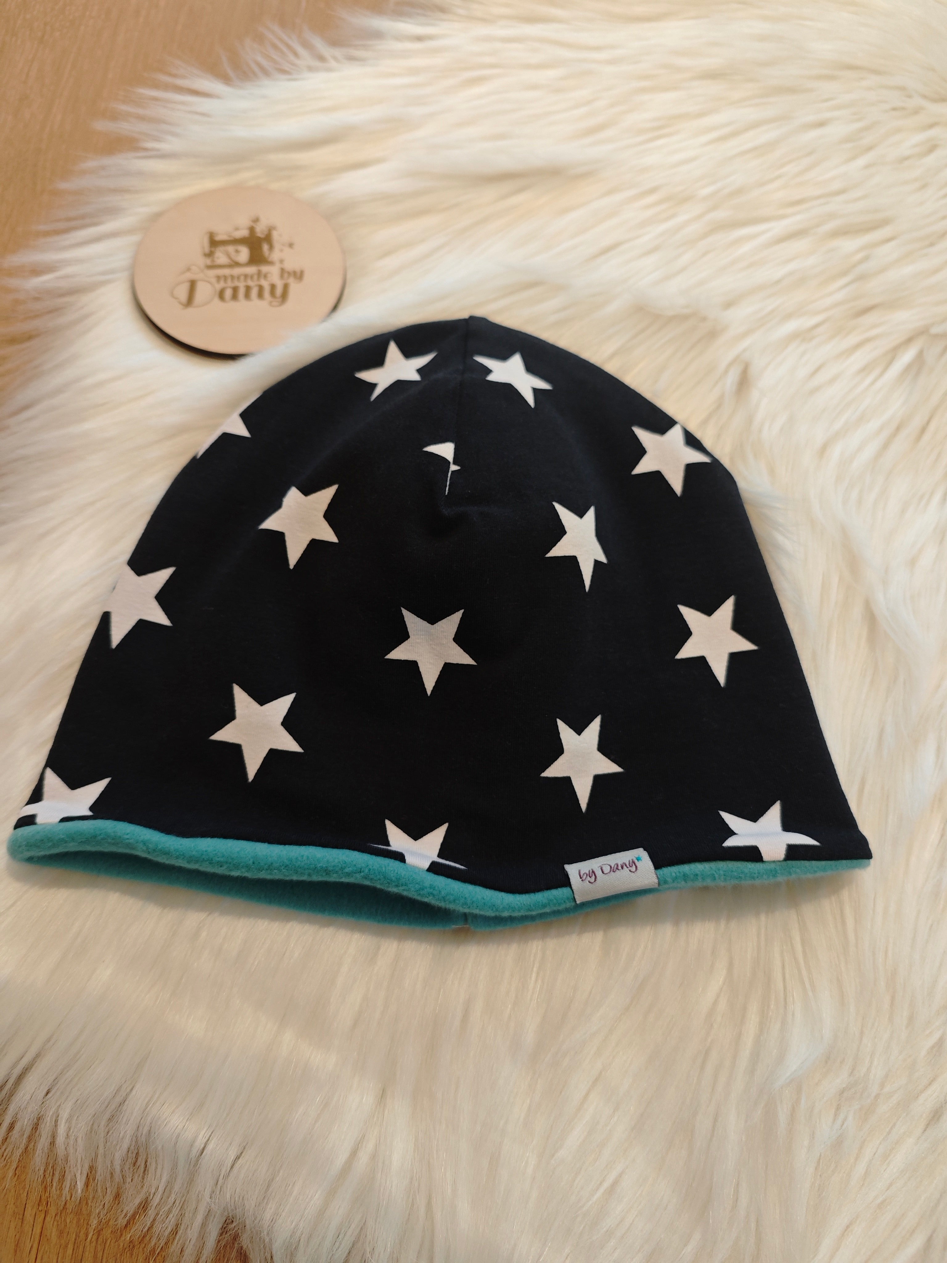 Mütze Jersey weisse Sterne auf schwarz ca. 56-58 cm