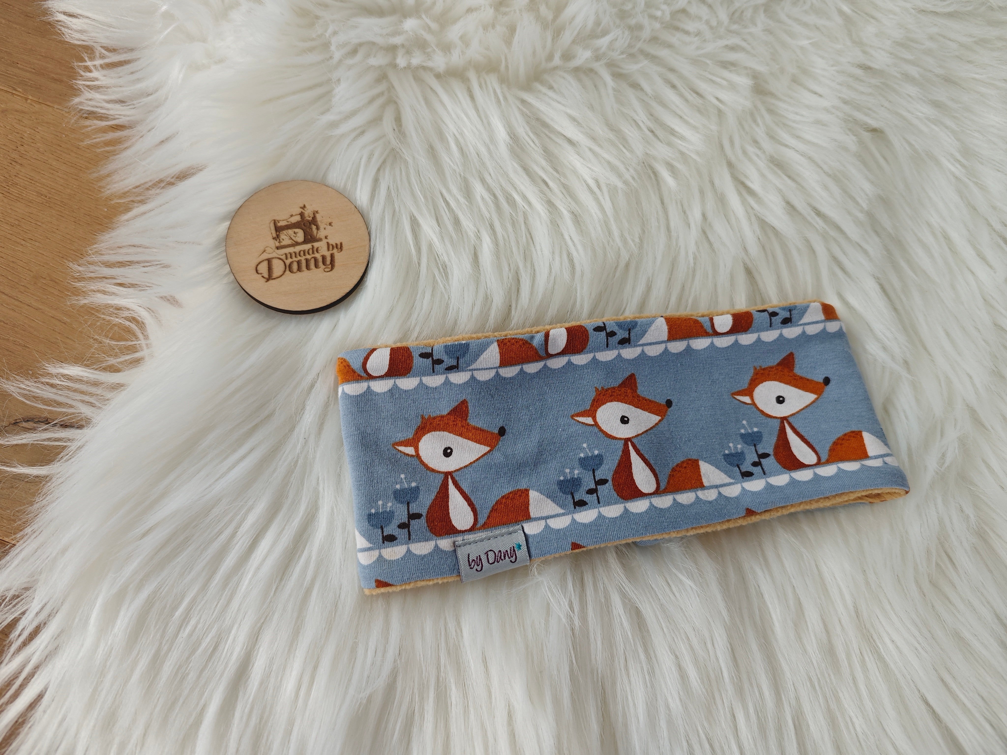 Stirnband Fuchs auf graublau ca. 47-48cm